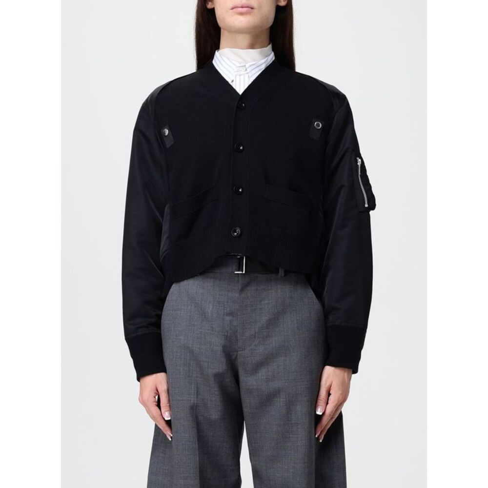 Sacai Women Bicolor Sacai Cotton And Nylon Cardigan With Zip Pockets